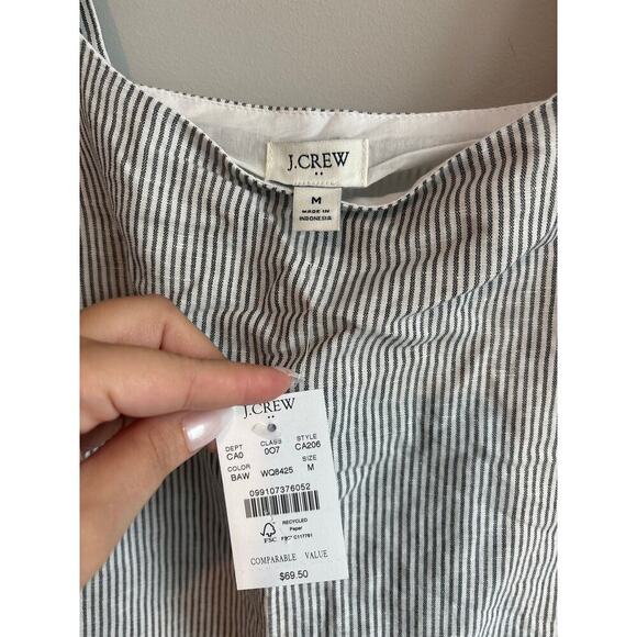 NWT J.Crew Striped Linen Blend Square Neck Tank Top Black White Size Medium - Picture 4 of 8
